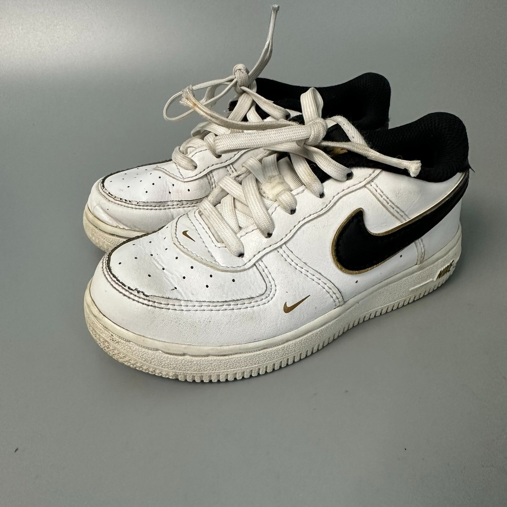 Nike Air Force 1 Low Toddler Shoes White Black Metallic Gold CZ7382-100 10C